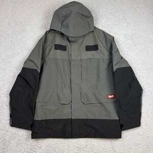 Milwaukee Jacket Mens Large Gray Hydrobreak Rain Shell Hooded Workwear Gorpcore